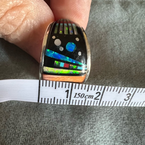 Colorful, Multi-Gemstone, Sterling Silver Inlay Statement Ring - Picture 13 of 17